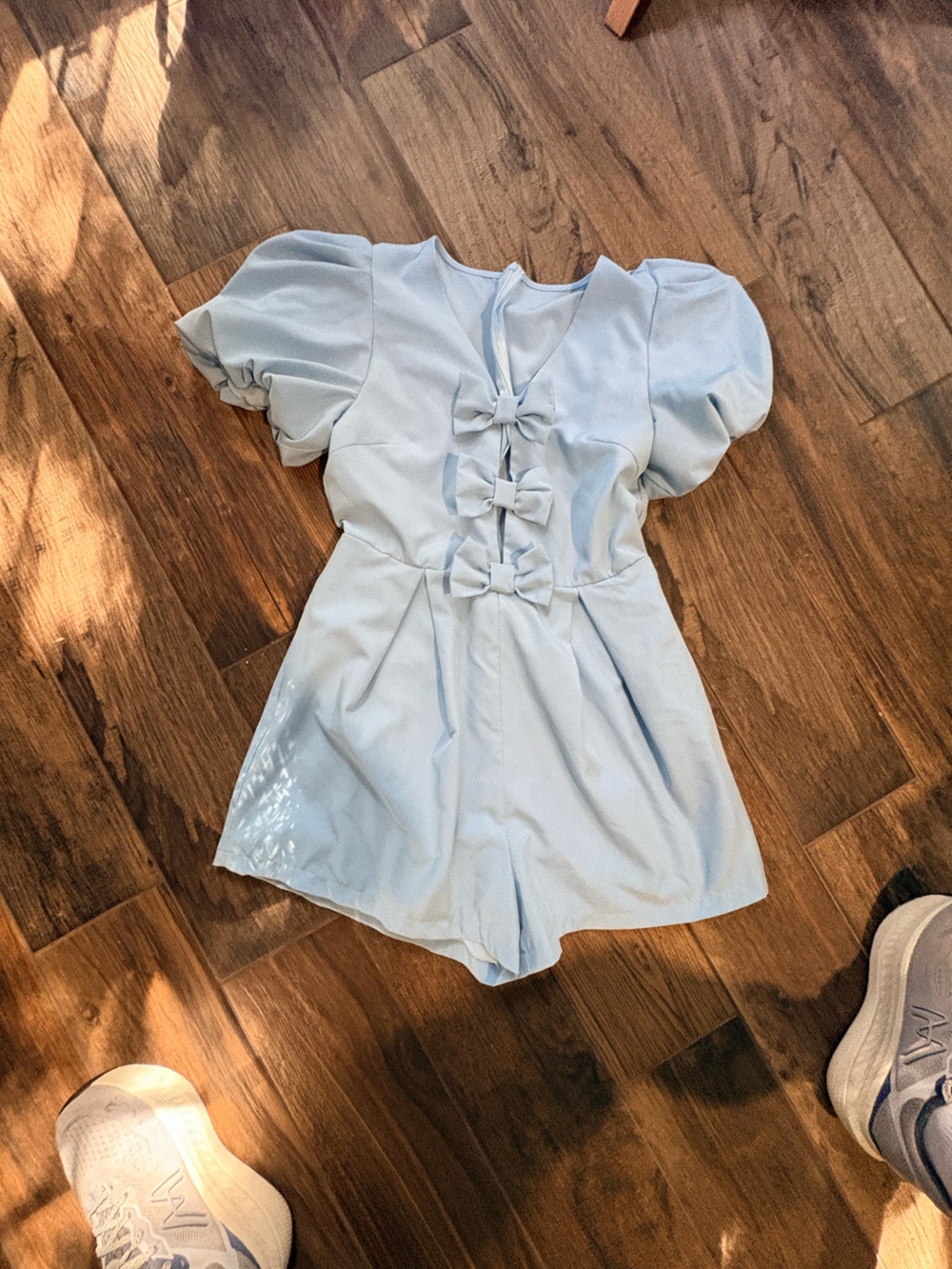 Light Blue, women’s, small Bow-Front shorts romper